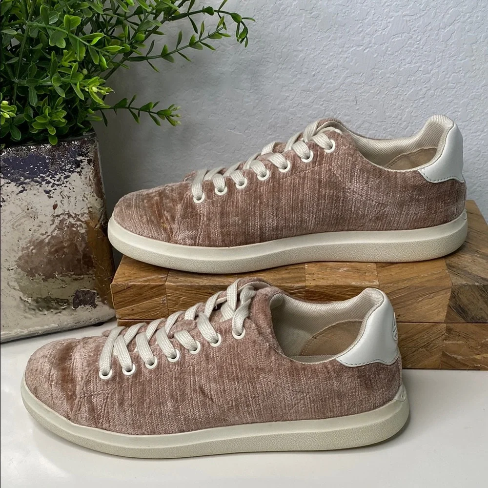 Tory Burch Howell Court Sneakers‎ Textured Velvet Mauve/Ivory Calf Leather Sz 7